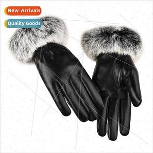 Autumn winter women warm gloves PU leather padded warm versa