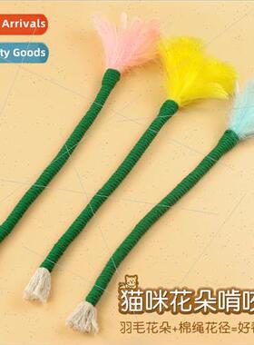 Cat chews on chewing rope to sharpen teeth clean teeth to ge