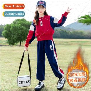 Autumn winter new children warm sweatshirt sweatpants set in