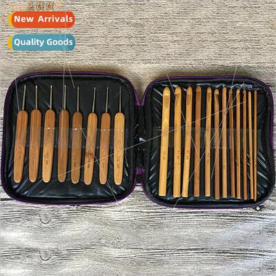 Bamboo Shank Stainless Steel Crochet Hook Tool Set Metal Hea