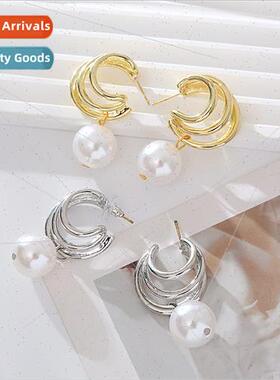 Europe new ins elegant pearl earrings female fashion geometr
