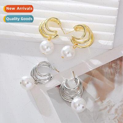 Europe new ins elegant pearl earrings female fashion geometr