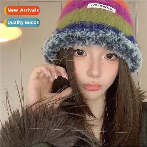 Japanese mohair colorful wool fisherman hat female autumn wi