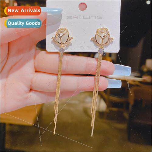 s925 silver needle fashion mesh silk flowers two wear long t