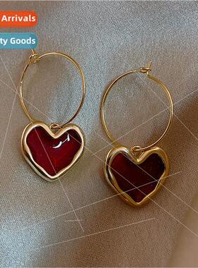 Korea 2021 new tide wine red love earrings simple earrings e