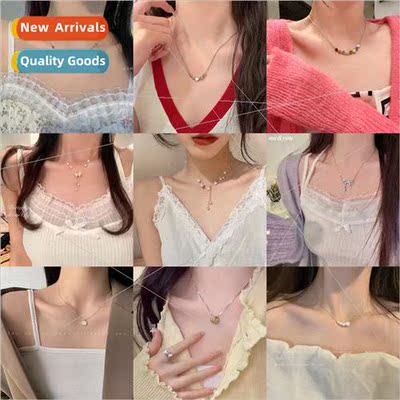 Korea multi-layer pearl diamond tassel necklace lace butterf