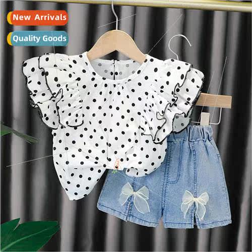 Girls summer suit new dressy fly-sleeved childrens summer cl
