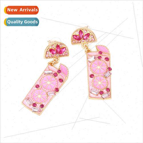 Korean  lovely fru lemon juice drink cup earrings super flas