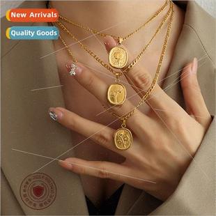 Geometric Oval Necklace Gold Rose Coin Fading che Pattern