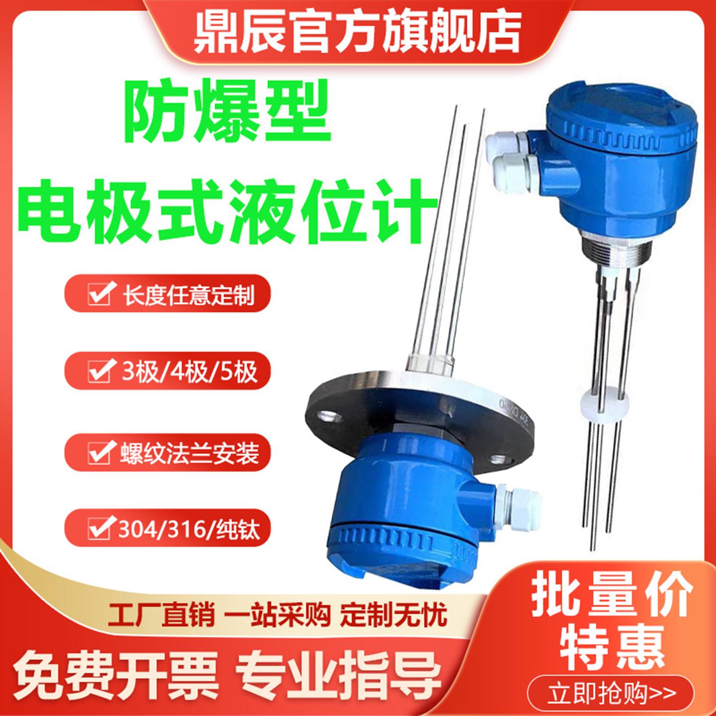 防爆电极式液位计G1.5寸水位开关控制器不锈钢探针DN50液位传感器