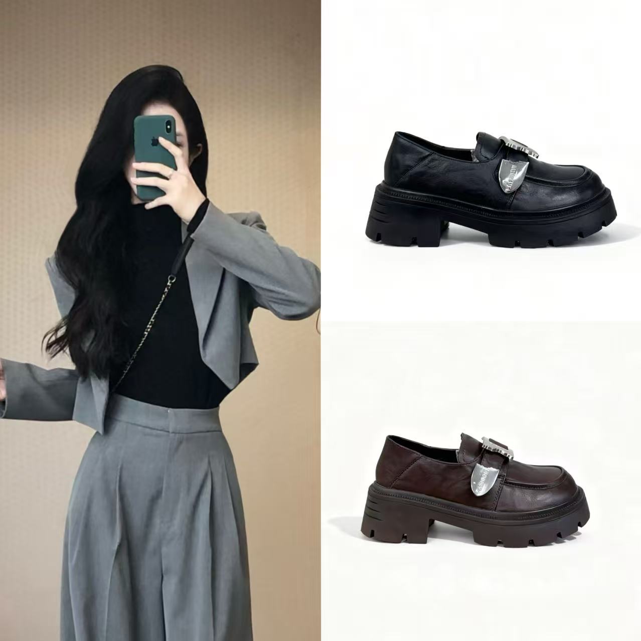 【真皮+橡胶底】【玉笛梦舞】休闲舒适时尚百搭一脚蹬乐福鞋-鱼