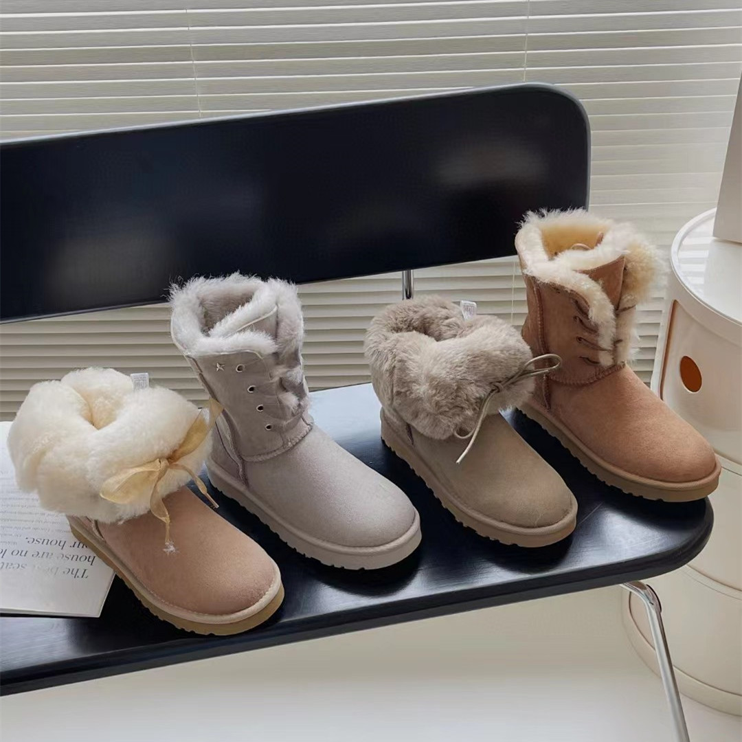 河南桑坡雪地靴女神系带蝴蝶结冬