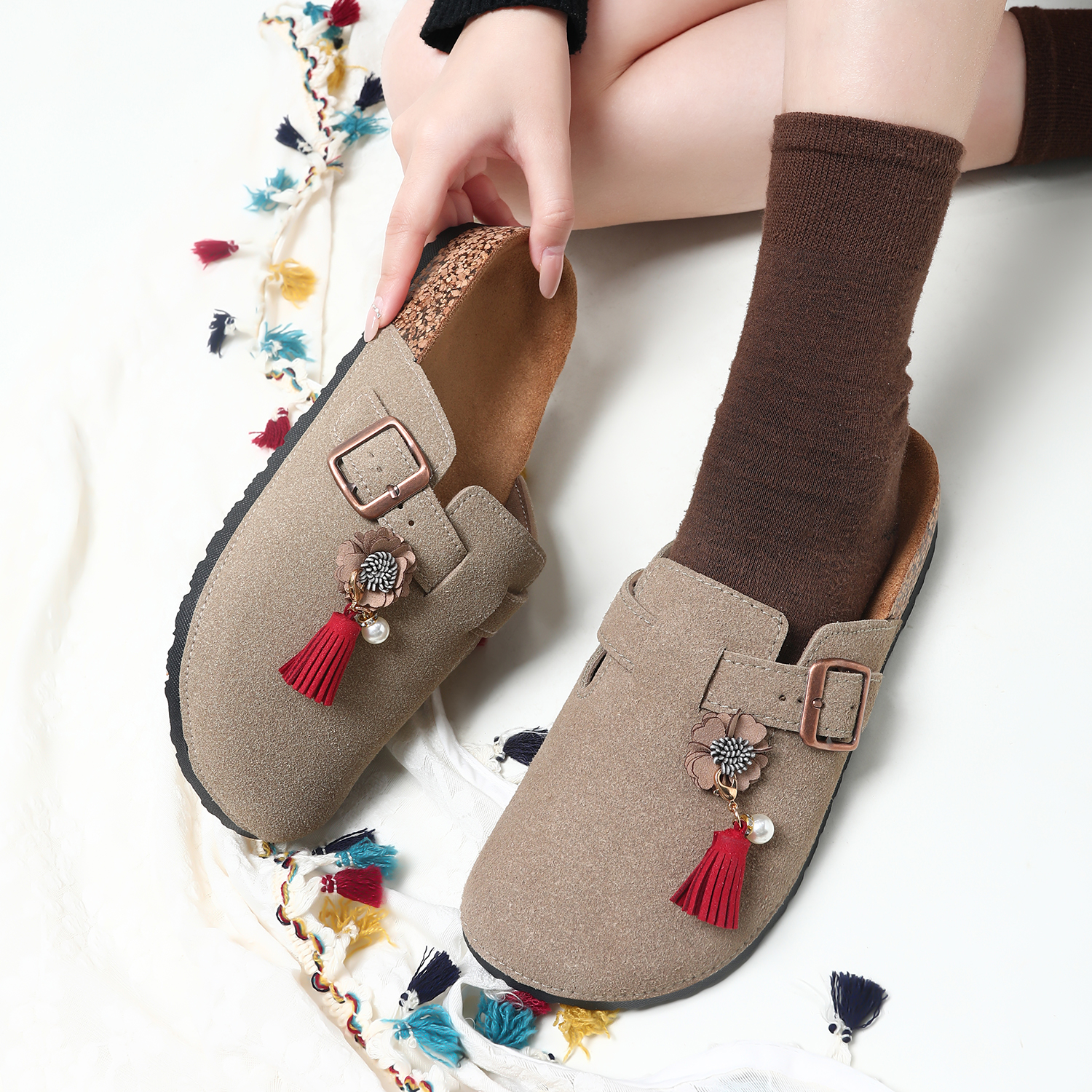 复古勃肯鞋女秋冬软木防滑