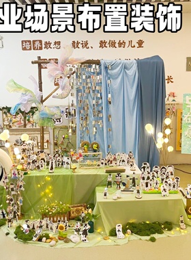 大班作品展场景布置装饰蓝色系挂布幼儿园毕业晚会活动环创背景布