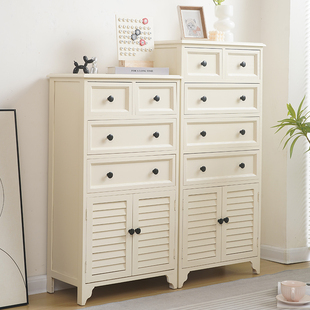 法式奶油风实木斗柜卧室储物柜美式复古柜子客厅边柜抽屉柜床尾柜