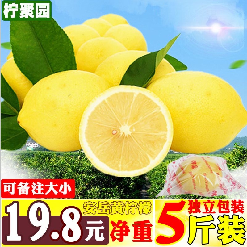【柠聚园】5斤装安岳黄柠檬新鲜水果二三级黄柠檬皮薄多汁包邮