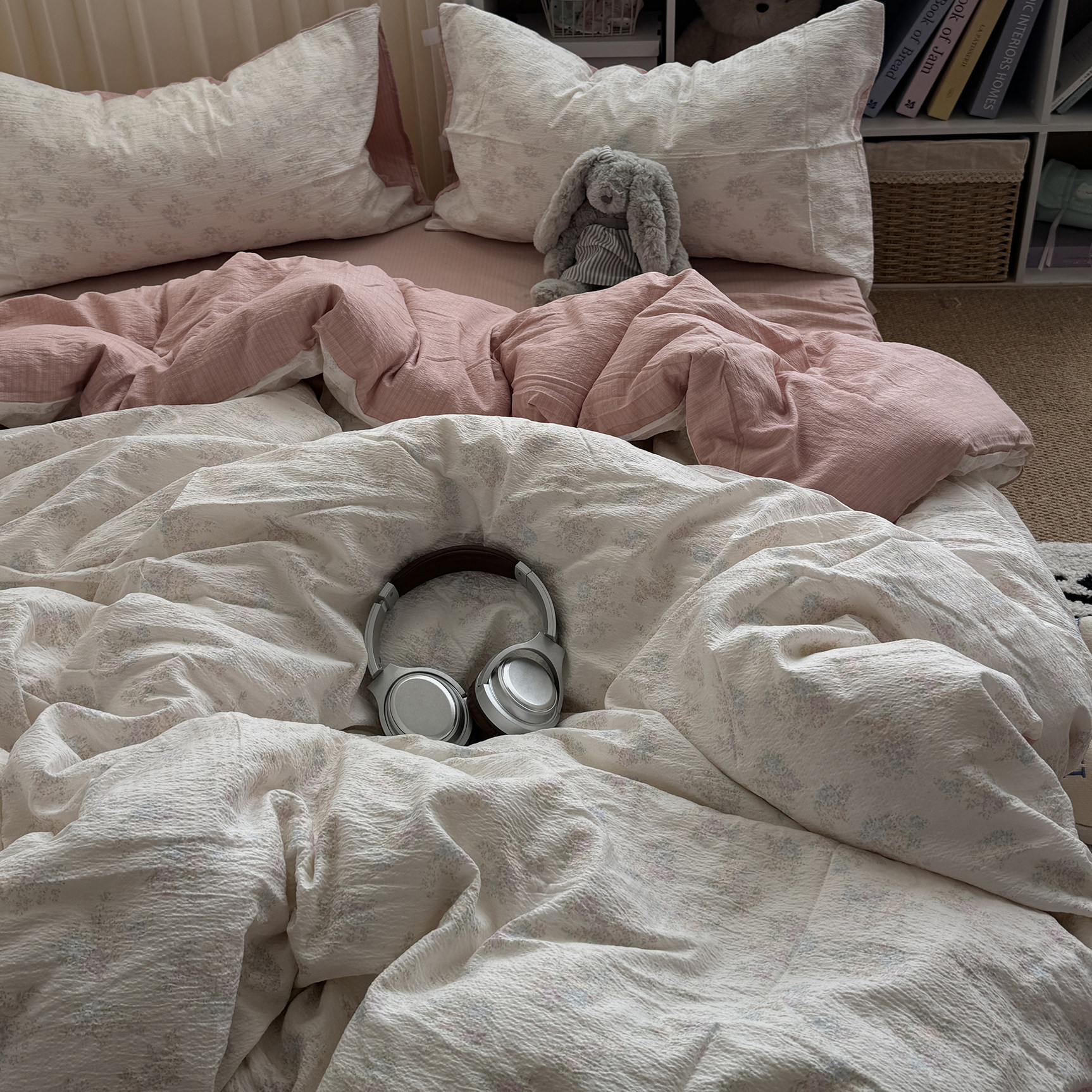 ins少女粉色碎花水洗棉四件套双层纱提花被套床单学生宿舍三件套