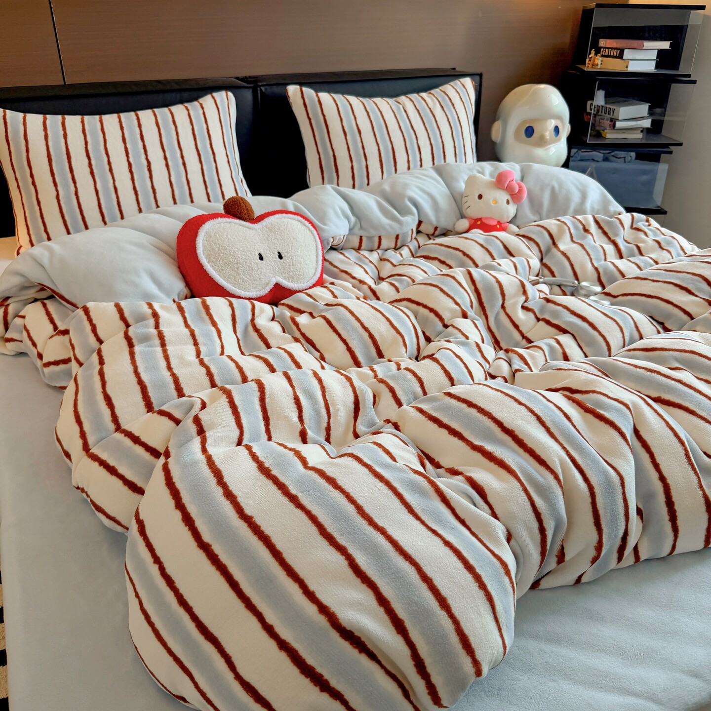 冬季保暖牛奶绒条纹四件套防静电