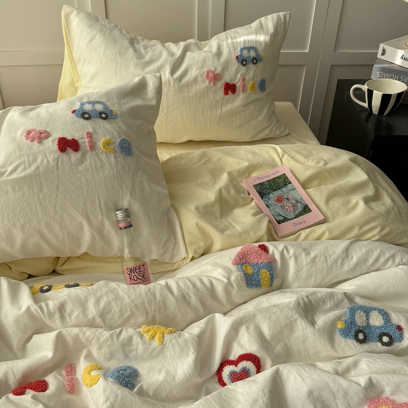 简约可爱卡通毛巾绣水洗棉四件套