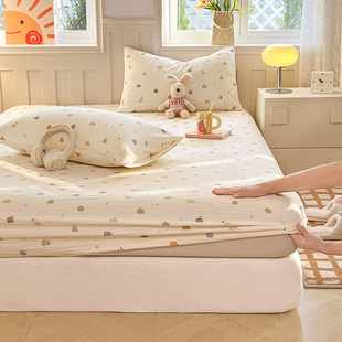 A类水洗棉双层纱床笠120x200x220cm单件床罩床垫保护罩四季 通用款