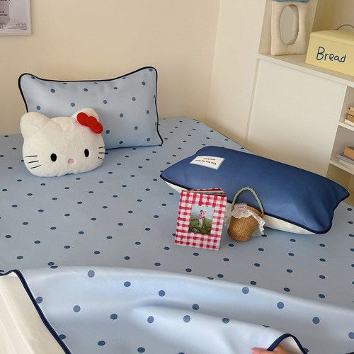 少女蓝色波点冰丝凉席软席