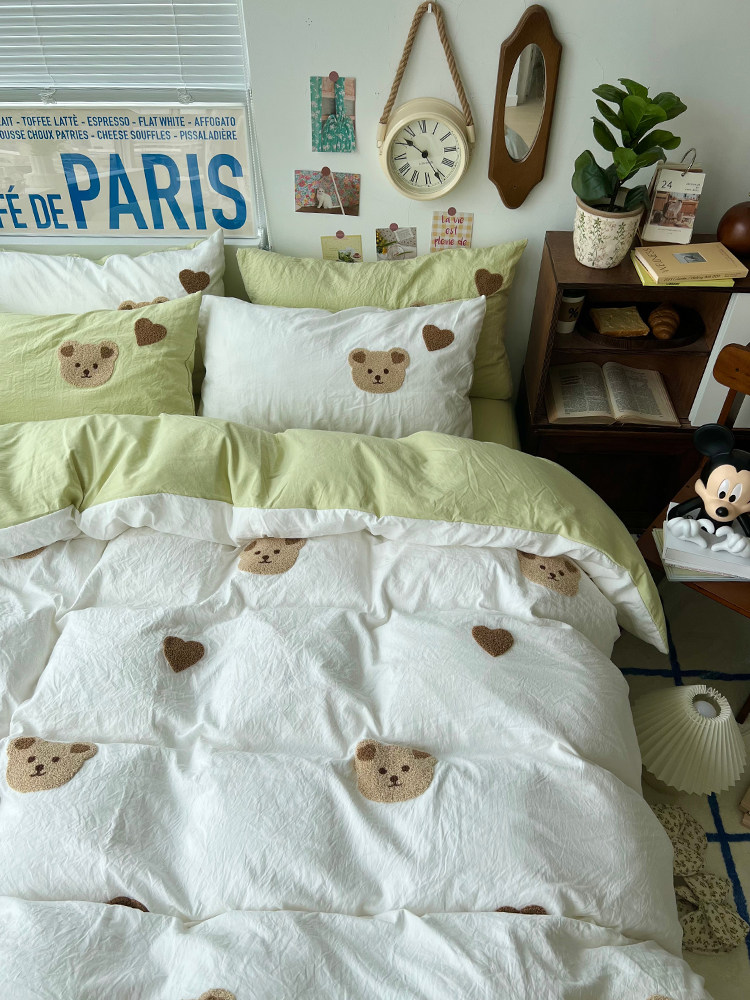 韩版少女心全棉四件套小熊毛巾绣被套被罩单人学生宿舍三件套床单