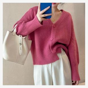 韩系V领针织开衫 宽松显瘦气质百搭针织上衣毛衣外套 女秋冬新款