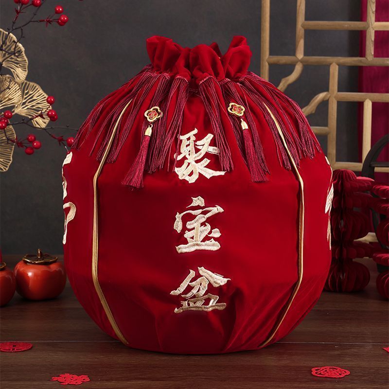 结婚包袱皮刺绣束口福袋女方陪嫁聚宝盆抽拉包裹红布婚庆用品大全