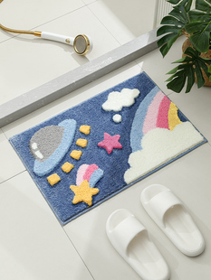 Ness地板垫浴室防滑垫厕所卡通脚垫浴室门厚长毛绒吸收地毯