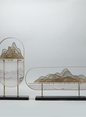 新中式创意铁艺假山摆件禅意样板房书房办公桌亚克力艺术软装饰品