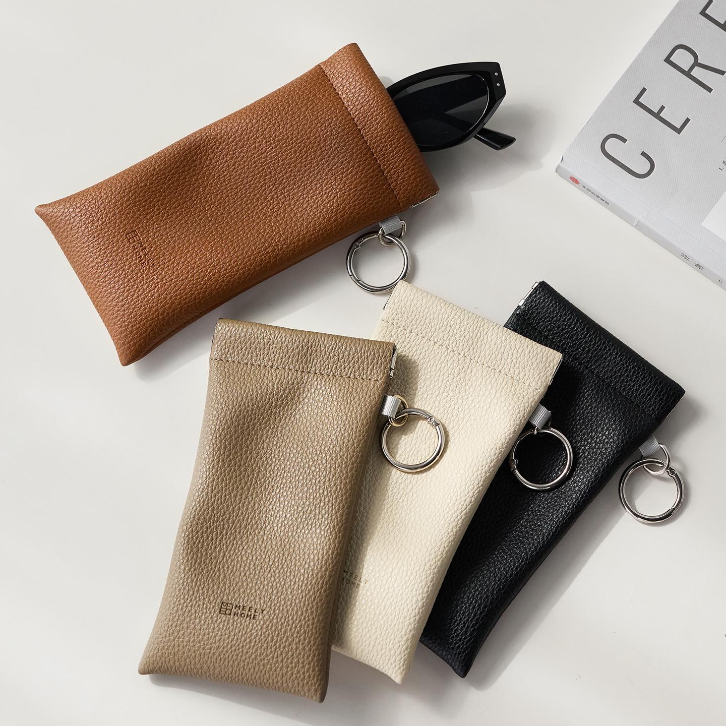 米立风物皮革眼镜收纳包便携太阳镜保护套墨镜挂包自动闭合弹片包