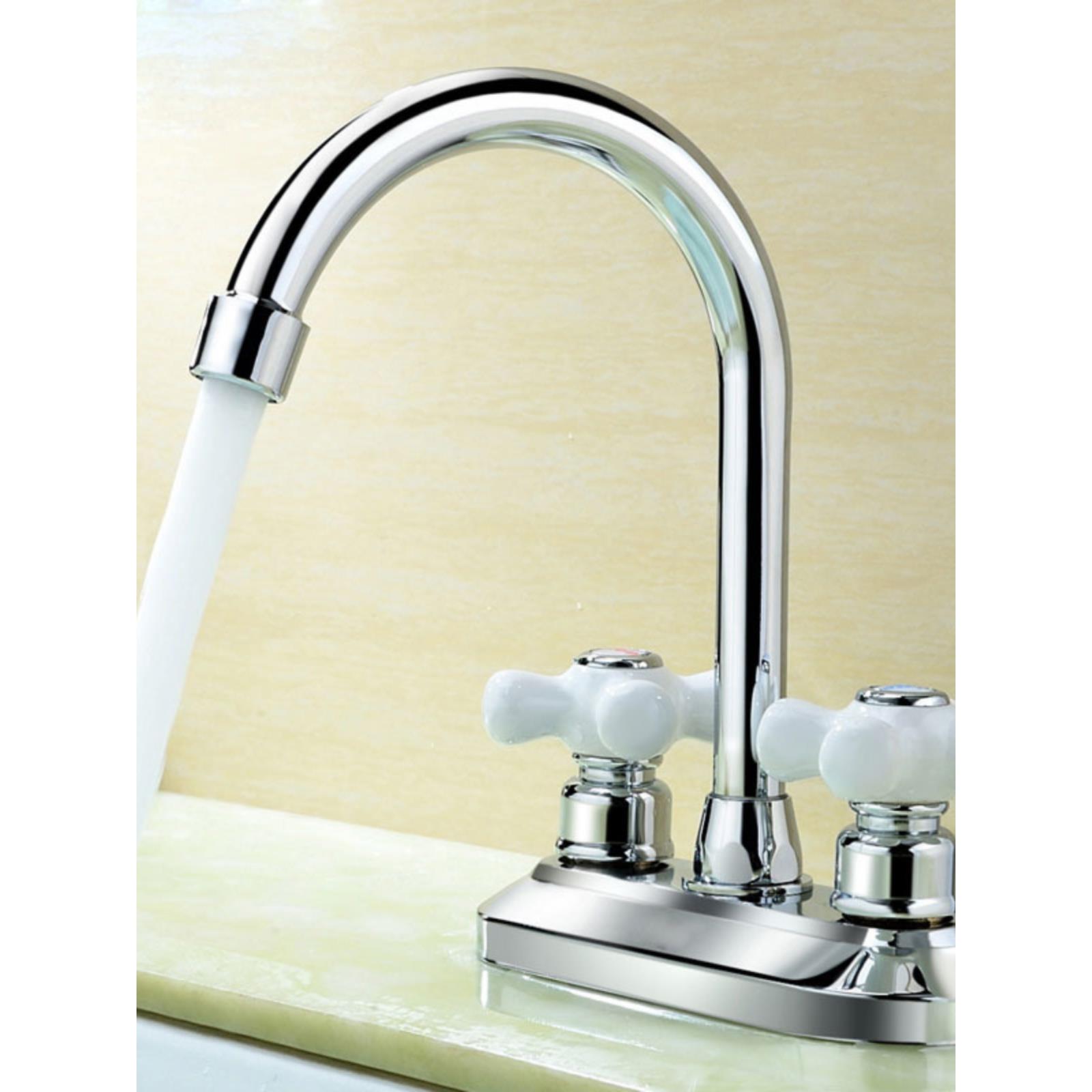 卫生间双孔面盆龙头双把双开冷热水纯铜不锈钢龙头洗脸盆手盆水嘴