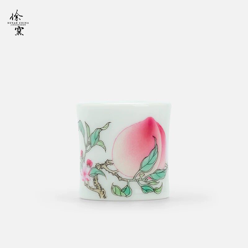 徐窑粉彩一桃盖置手绘瓷器