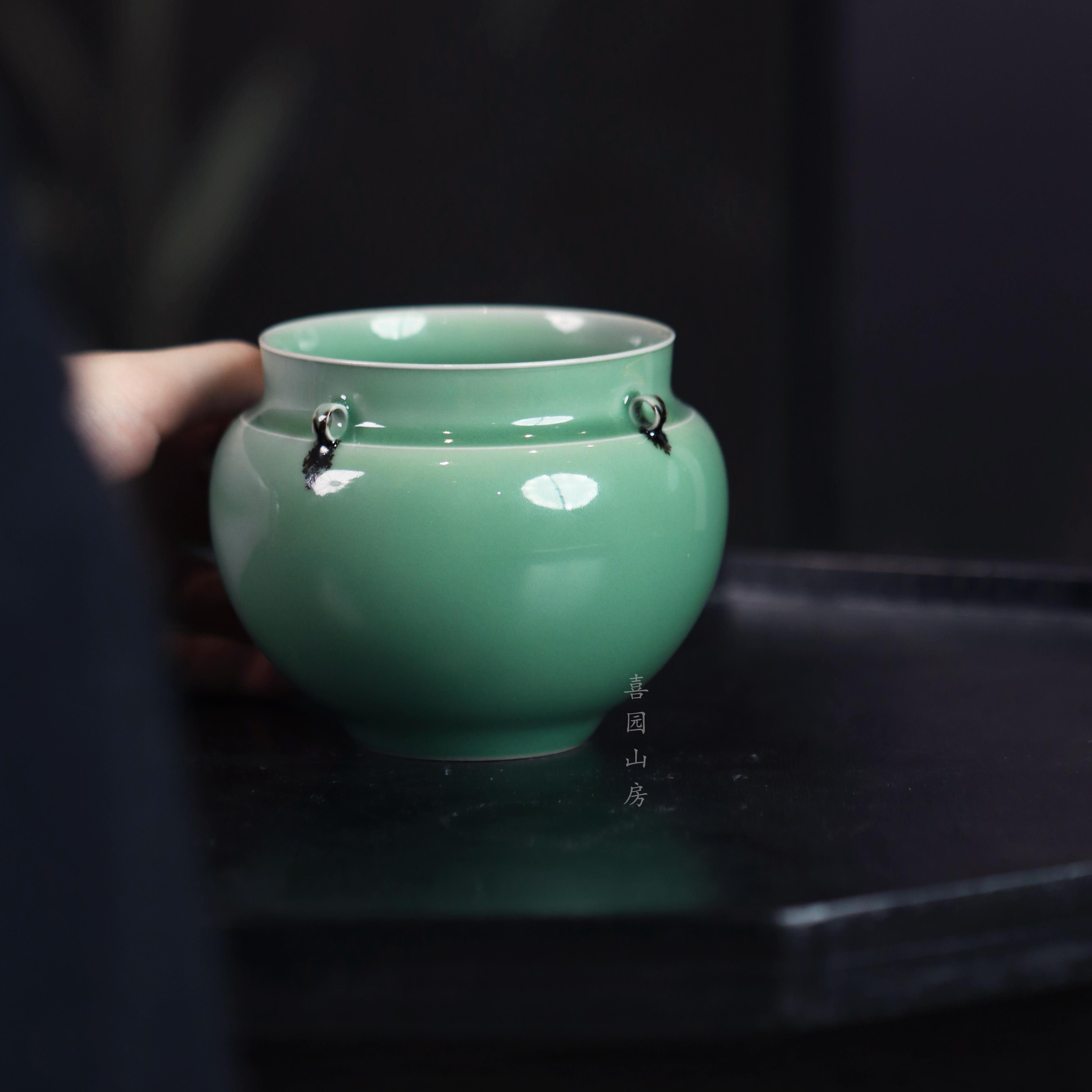 杨盛侃龙泉青瓷梅子青四喜建水