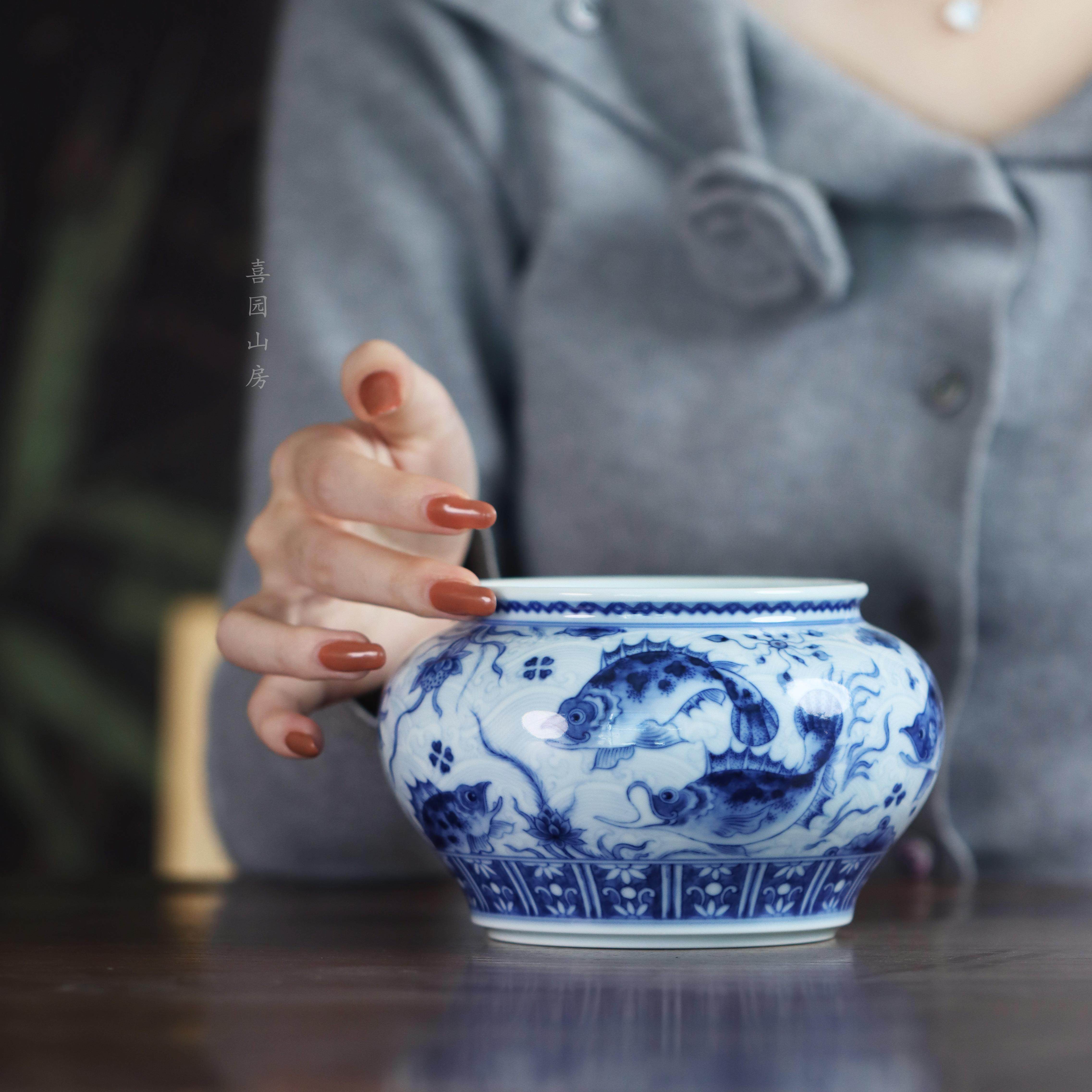 望月怀古 淡海水鱼藻纹满绘水洗750cc 重工稀缺 景德镇名窑口,餐饮具,茶台废水/渣桶,淘宝优惠券,粉丝福利购,淘宝优惠卷