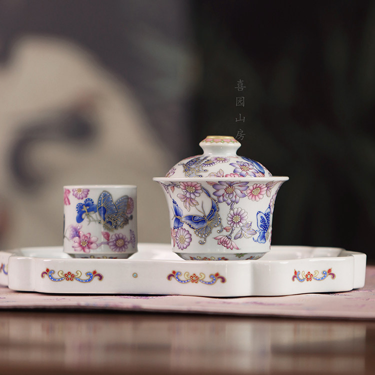 灵玺贡坊珐琅彩蝴蝶仙女茶具