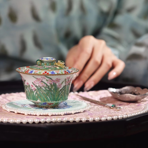 灵玺贡坊新品水仙花盖碗小清新