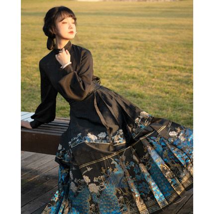 【寒山渡】雀翎 明制秋冬汉服马面裙 日常百搭孔雀汉服马面