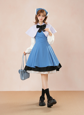 知世 秋季新款日系lolita重工设计感优雅日常披肩+连衣短裙两件套