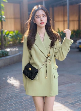 春天yi定要有的绿~~2025新款双排扣设计感宽松百搭2色西装外套女