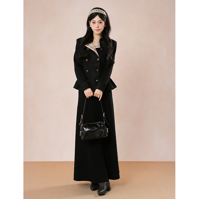【墨蚀裁诗】韩系休闲通勤大衣设计感All black穿搭收腰毛呢外套
