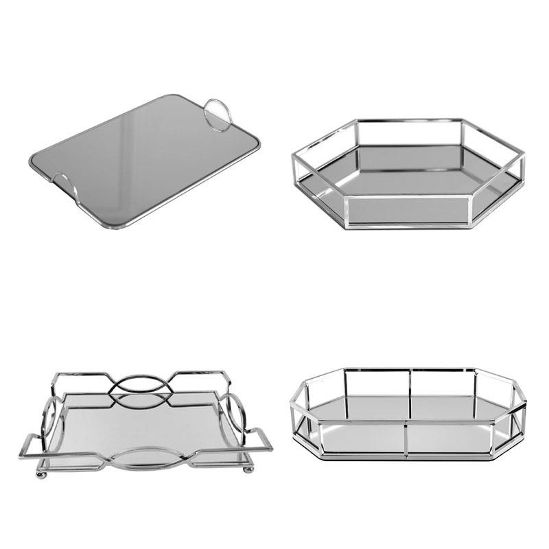 镜面金属托盘茶盘现代简约北欧风蛋糕盘化妆品杂物收纳软装饰摆件