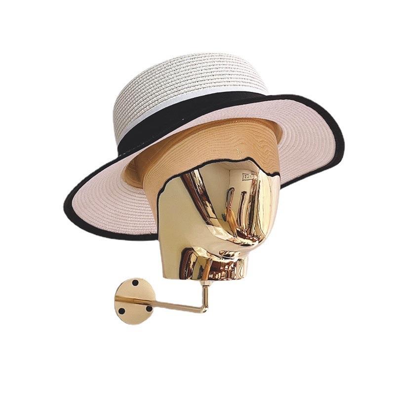 厂家直销挂墙金色头模电镀金色模特帽子展示架假发头盔展示架