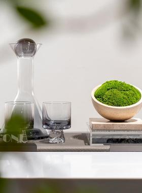 大理石洞石花器仿真绿植盆景样板房售楼处洽谈桌软装花艺软装摆件