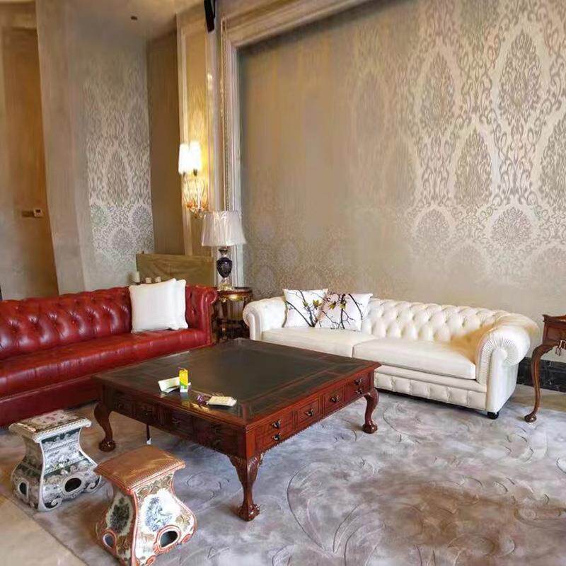 美式轻奢拉扣皮质沙发意大利纯色简约客厅单三人沙发实木家具组合