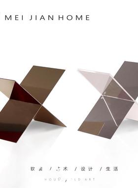 简约书架摆件收纳杂志架售楼处样板间书金属报刊x形展示架装饰品