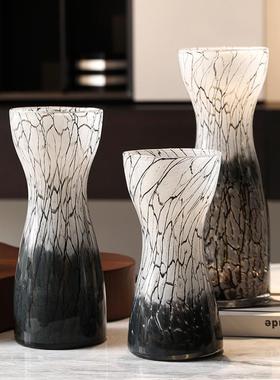 简约家居桌面灰白色裂纹琉璃花器样板间餐厅台面装饰花瓶客厅摆件