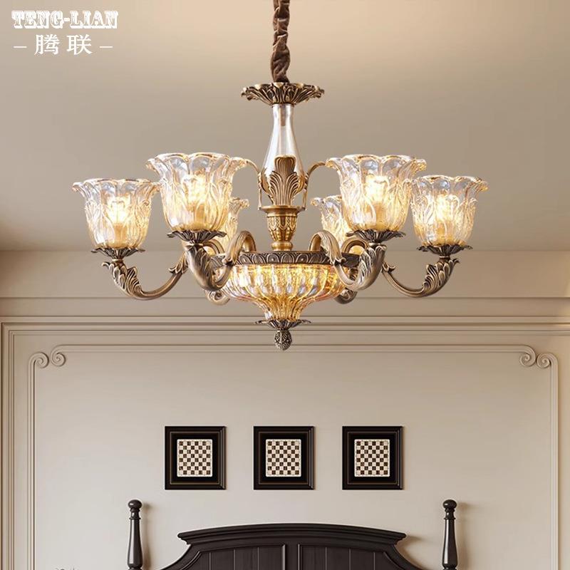 新品美式复古别墅吊灯全铜客厅灯具欧式大气餐厅灯卧室灯现代灯具
