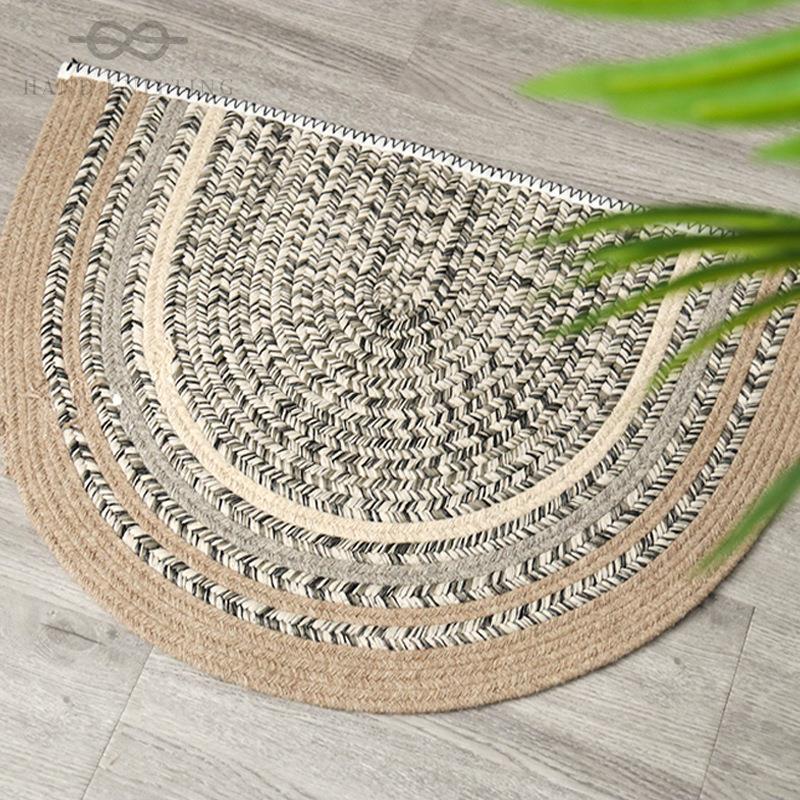 入户门垫手工编织地毯客厅茶几北欧浴室卫生间摄影家用半圆形地垫