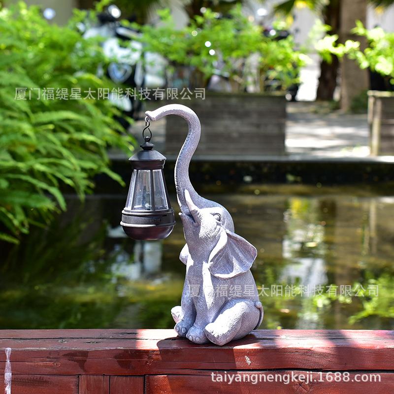 户外太阳能灯大象提灯动物树脂工艺品跨境摆件花园灯庭院灯草坪灯